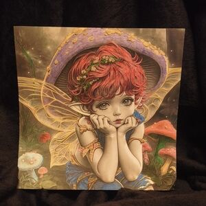 Red-Haired Fairy Art Print with Gold Wings - Unbranded